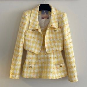 Seooocookie Yellow Tweed Jacket and Top set